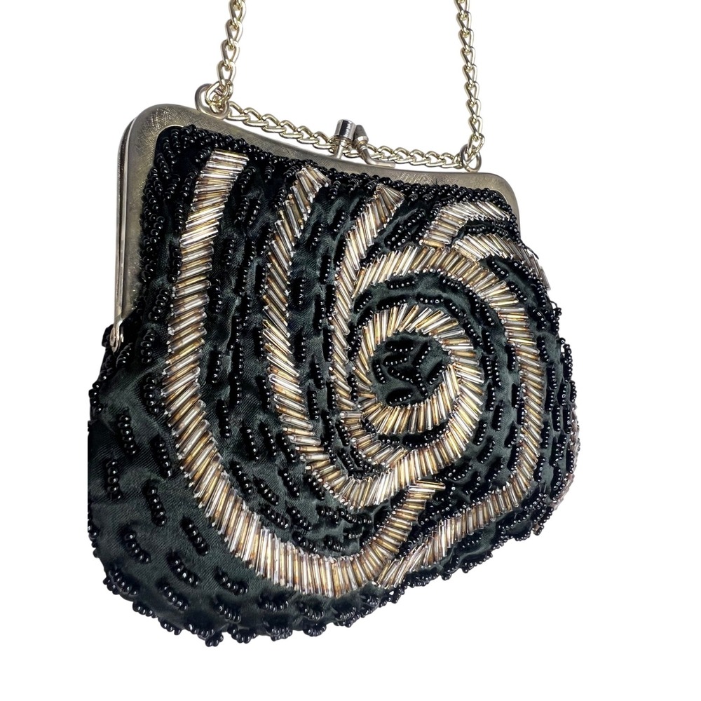 Regale Ltd Beaded Evening Clutch Purse Gold Silver Spiral Chain Strap